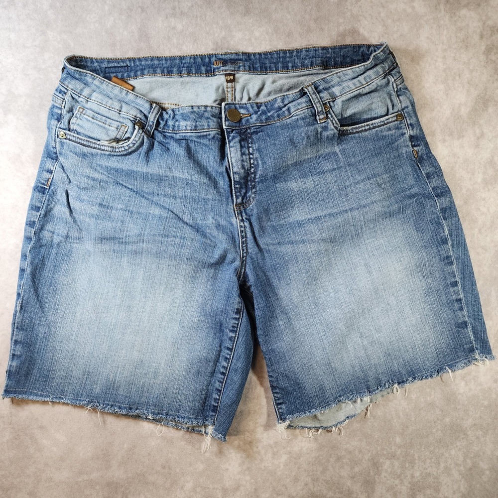 Kut from the Kloth Women 18W Denim Jorts Blue Raw Hem Frayed Stretch Casual